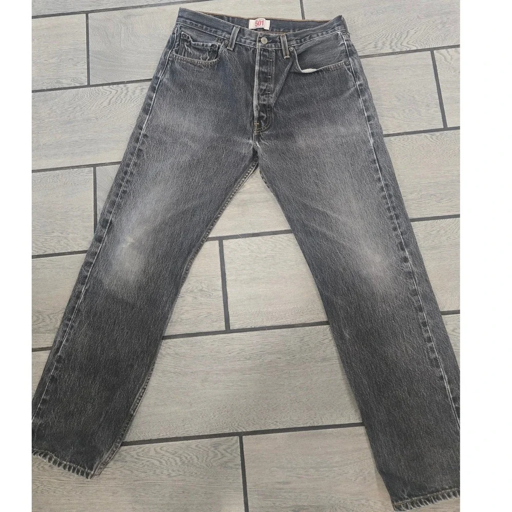 Levis 501 Original Straight Leg Jeans Mens 33x32 Faded Black Denim Button Fly
